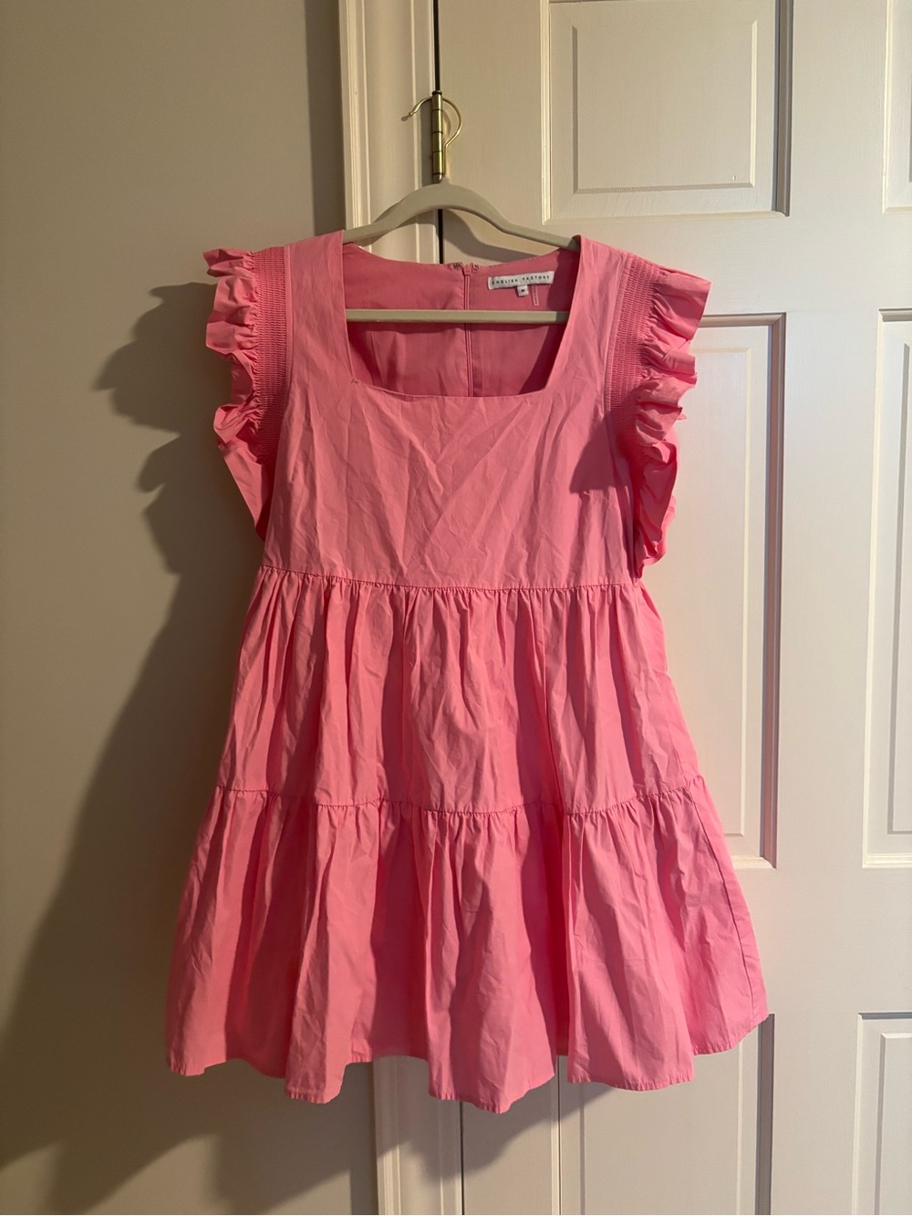 English Factory Pink Ruffle Sleeve Tiered Mini Dress